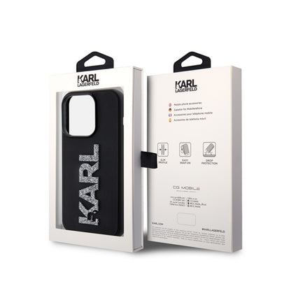 Karl Lagerfeld 3D Rubber Glitter Logo – dėklas iPhone 15 Pro Max (juoda)