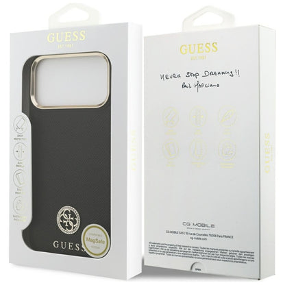 Guess Grūdėtas Strass Logotipas MagSafe dėklas iPhone 17 Pro Max (juodas)