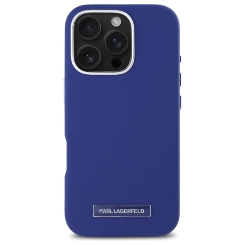 Karl Lagerfeld FW Metal Plate MagSafe – dėklas, skirtas „iPhone 16 Pro“ (mėlyna)
