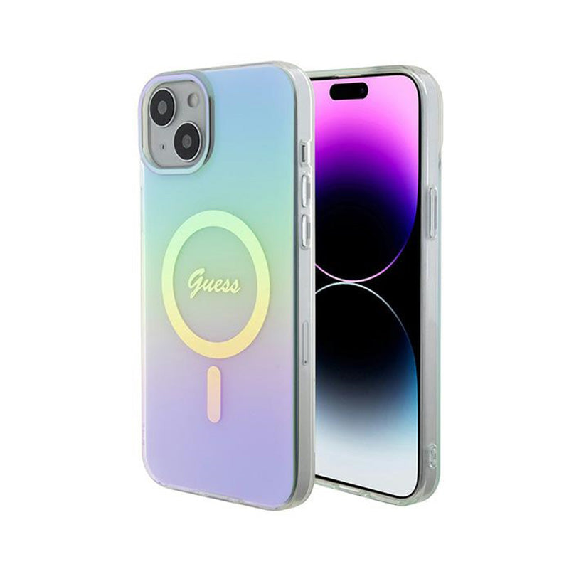 Guess IML Iridescent MagSafe – „iPhone 15 Plus“ dėklas (turkio spalvos)