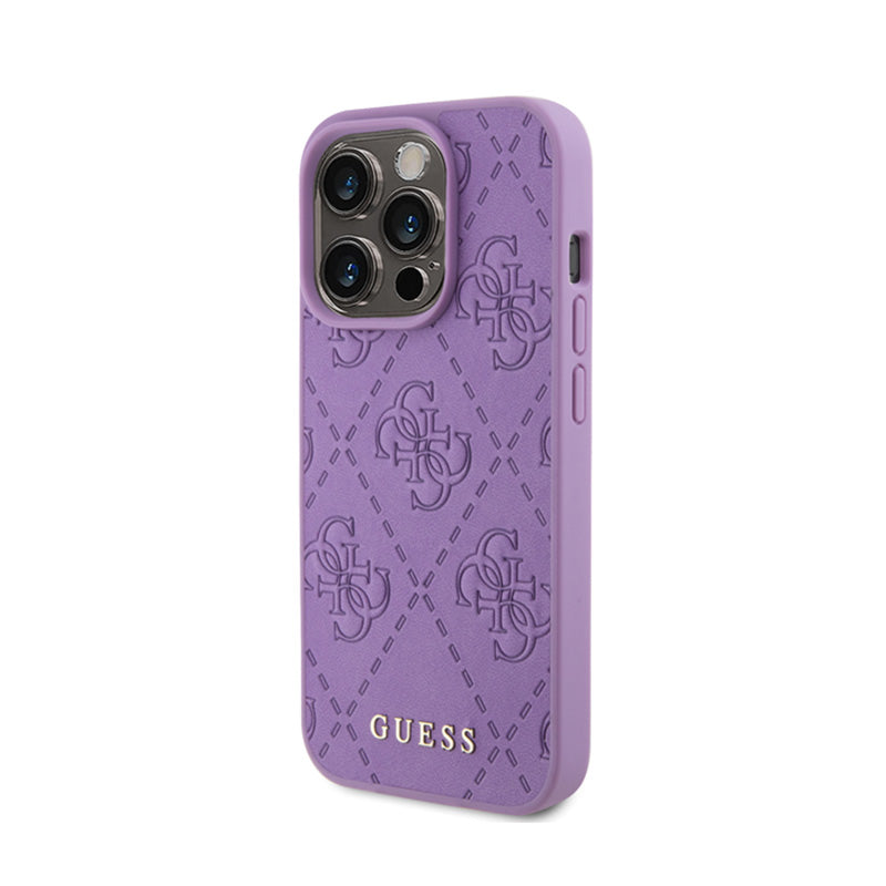 Guess Odinis 4G Stamped dėklas, skirtas iPhone 15 Pro (Violetinė)
