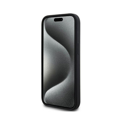 DKNY Skysto silikono su baltu atspausdintu logotipu MagSafe - Dėklas skirtas iPhone 15 / 14 / 13 (juodas)