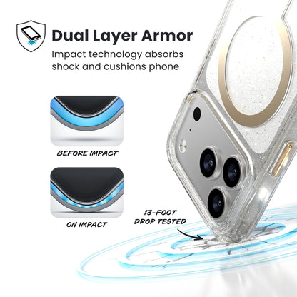 Speck Presidio Lux MagSafe dėklas – iPhone 17 Pro dėklas (Blizgučiai / Auksinis metalas)