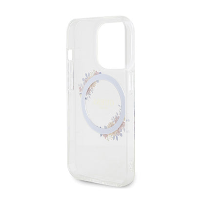 Guess IML Flowers Wreath MagSafe – dėklas, skirtas iPhone 15 Pro Max (skaidrus)