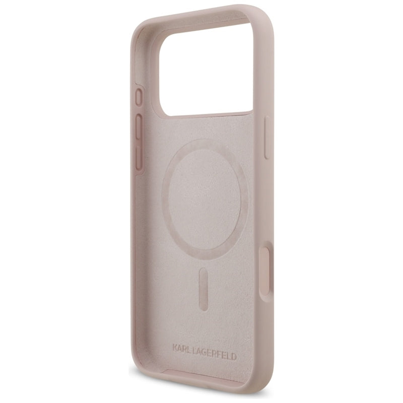 Karl Lagerfeld Silikoninis Karl & Choupette Žiedas MagSafe - Dėklas iPhone 17 Pro Max (rožinis)
