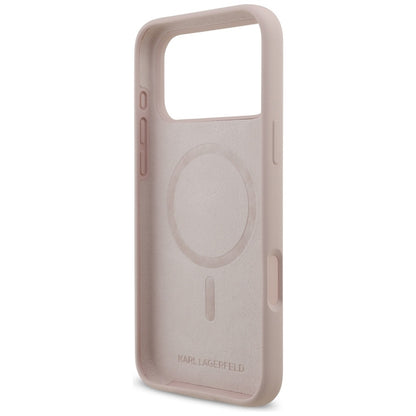 Karl Lagerfeld Silikoninis Karl & Choupette Žiedas MagSafe - Dėklas iPhone 17 Pro Max (rožinis)