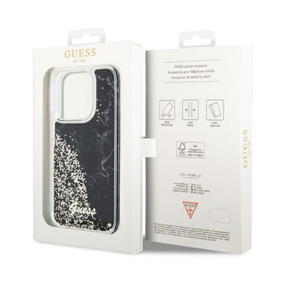 Guess Liquid Glitter Marble – dėklas iPhone 14 Pro (juodas)