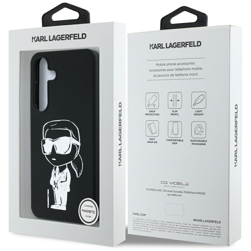 Karl Lagerfeld Silicone Graffiti Ikonik Printed Logo MagSafe – Dėklas, skirtas „Samsung Galaxy S25“ (juodas)