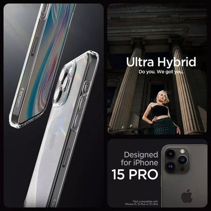 Spigen Ultra Hybrid – dėklas, skirtas „iPhone 15 Pro“ (skaidrus)