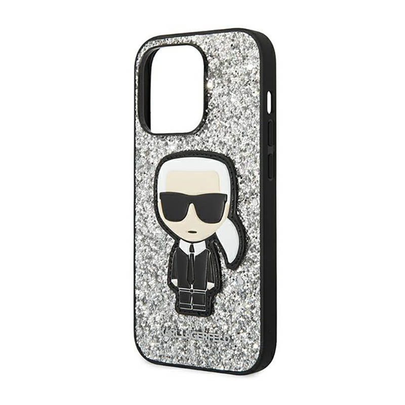Karl Lagerfeld Glitter Flakes Ikonik – dėklas skirtas iPhone 14 Pro Max (sidabrinis)
