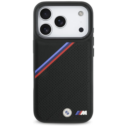 BMW M Tricolor Metal Logo MagSafe dėklas – iPhone 17 Pro (Juodas)