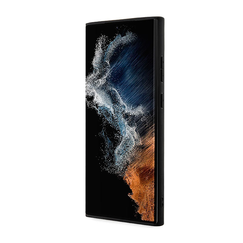 BMW Leather Hot Stamp Tricolor – dėklas Samsung Galaxy S23 Ultra (juodas)