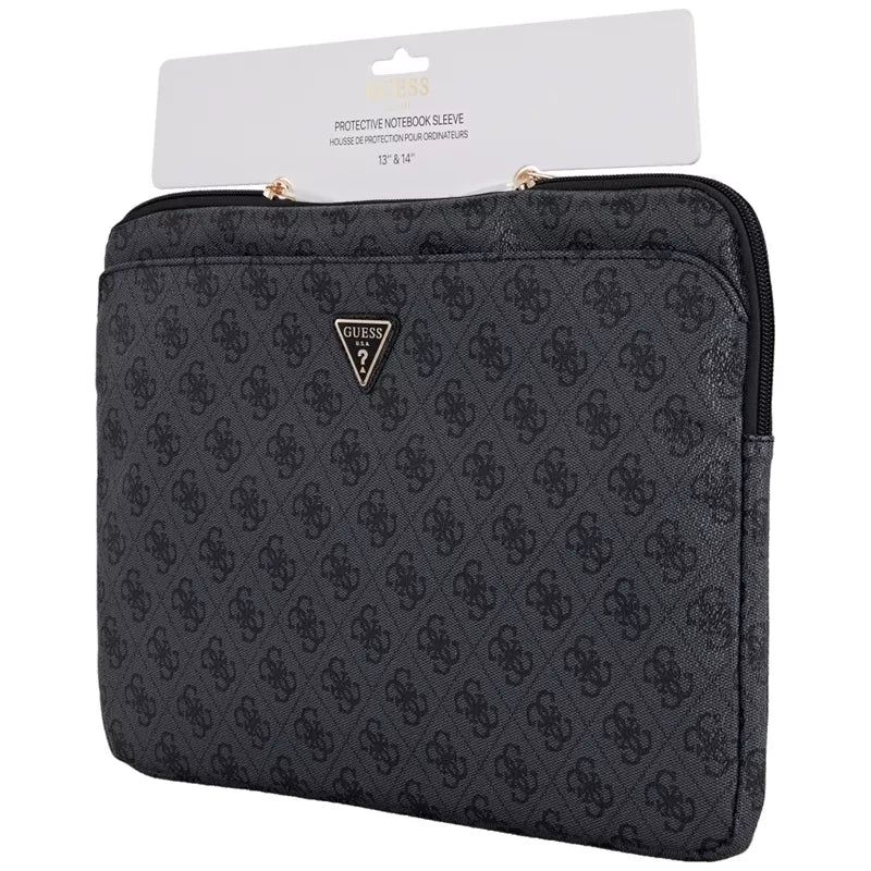 Guess 4G Zipper Pocket Triangle Logo Sleeve - nešiojamojo kompiuterio dėklas 14 colių (juodas)
