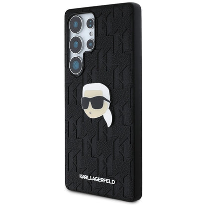 Karl Lagerfeld Odinis monogramos smeigtukas su Karl galva – dėklas, skirtas „Samsung Galaxy S25 Ultra“ (juoda)