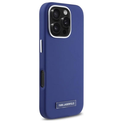 Karl Lagerfeld FW Metal Plate MagSafe – dėklas, skirtas „iPhone 16 Pro“ (mėlyna)