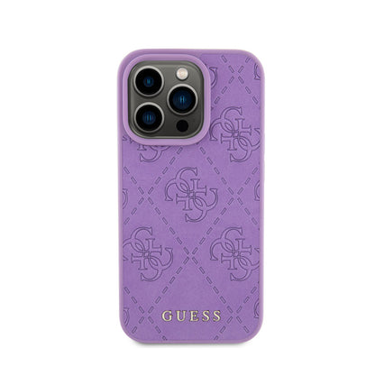 Guess Odinis 4G Stamped dėklas, skirtas iPhone 15 Pro (Violetinė)