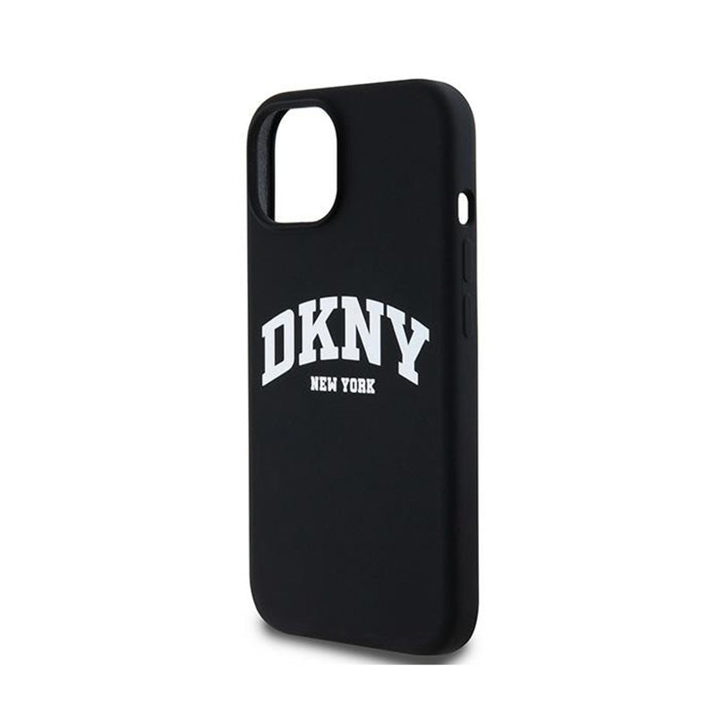 DKNY Skysto silikono su baltu atspausdintu logotipu MagSafe - Dėklas skirtas iPhone 15 / 14 / 13 (juodas)