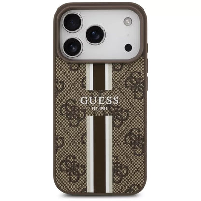 Guess 4G Spausdintos Juostelės MagSafe dėklas iPhone 17 Pro (rudas)