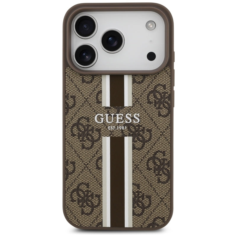 Guess 4G Spausdintos Juostelės MagSafe dėklas iPhone 17 Pro (rudas)