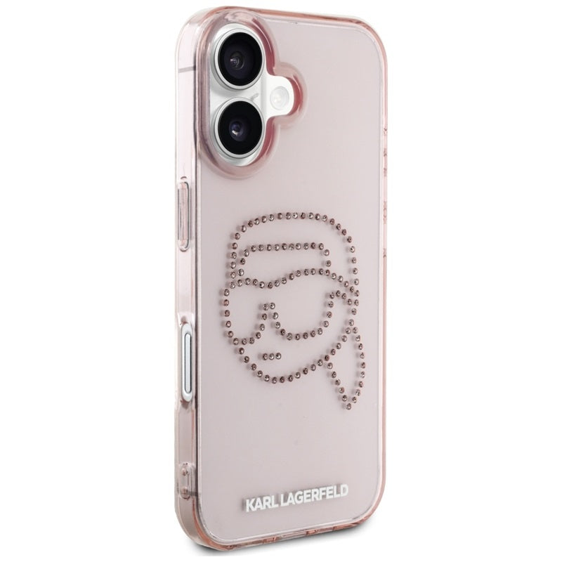 Karl Lagerfeld IML Rhinestones Karl Head – dėklas iPhone 16 (rožinis)
