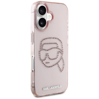 Karl Lagerfeld IML Rhinestones Karl Head – dėklas iPhone 16 (rožinis)