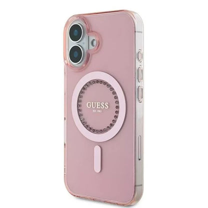 Guess IML deimantukai MagSafe dėklas iPhone 16 Plus (Rožinis)