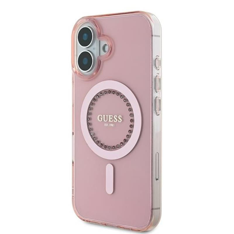 Guess IML deimantukai MagSafe dėklas iPhone 16 Plus (Rožinis)