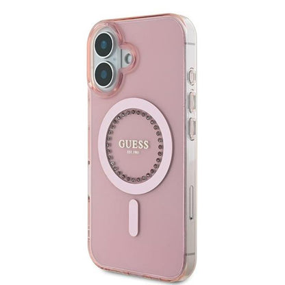 Guess IML deimantukai MagSafe dėklas iPhone 16 Plus (Rožinis)