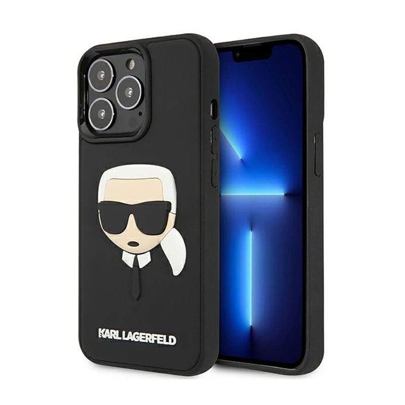Karl Lagerfeld 3D guminės Karlo galvos dėklas, skirtas iPhone 13 Pro (Juodas)