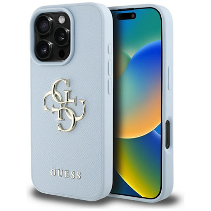 Guess Grained Big 4G Logo Small Classic Logo – dėklas, skirtas iPhone 16 Pro (mėlynas)