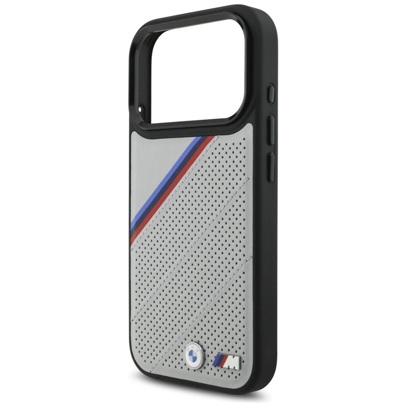 BMW M Tricolor Metal Logo MagSafe dėklas - iPhone 17 Pro (Pilkas)