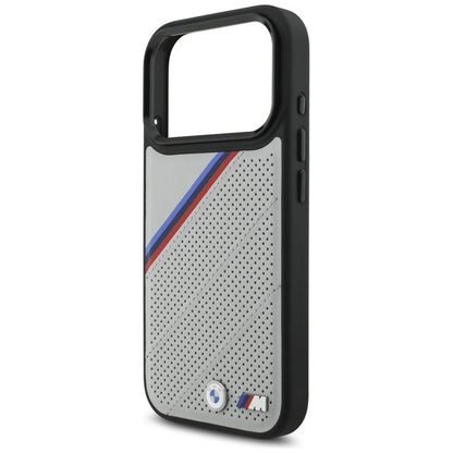 BMW M Tricolor Metal Logo MagSafe dėklas - iPhone 17 Pro (Pilkas)