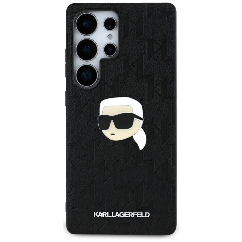 Karl Lagerfeld Odinis monogramos smeigtukas su Karl galva – dėklas, skirtas „Samsung Galaxy S25 Ultra“ (juoda)