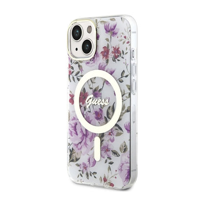 Guess Flower MagSafe – dėklas, skirtas iPhone 14 (skaidrus)