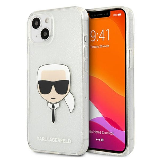 Karl Lagerfeld Karl's Head Glitter – dėklas, skirtas „iPhone 13 mini“ (sidabrinis)