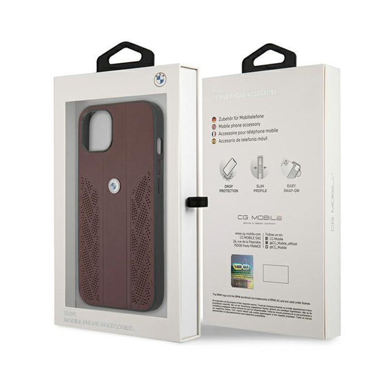 BMW Leather Curve Perforate HC – dėklas, skirtas „iPhone 13“ (raudonas)