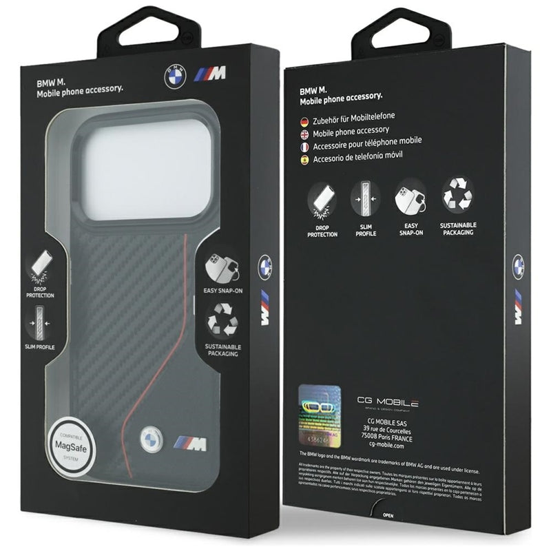 BMW M Carbon Line ir logotips MagSafe - dėklas iPhone 17 Pro (raudonas)