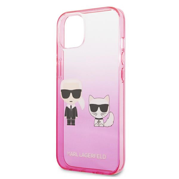 Karl Lagerfeld Gradient Ikonik Karl & Choupette – dėklas, skirtas iPhone 13 mini (rožinis)