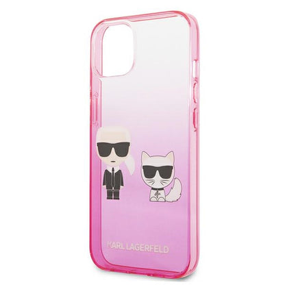 Karl Lagerfeld Gradient Ikonik Karl & Choupette – dėklas, skirtas iPhone 13 mini (rožinis)