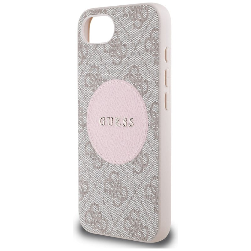 Guess 4G Circle Classic Logo MagSafe – dėklas iPhone 16e (rožinės spalvos)