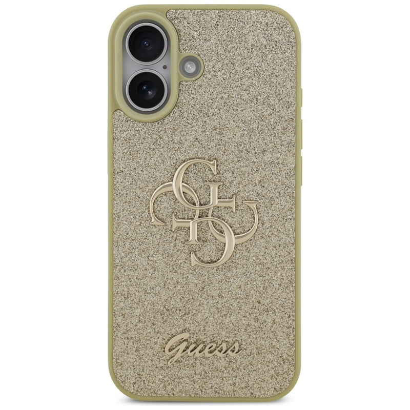 Guess Fiksuotas Blizgučiai Big 4G dėklas iPhone 17 (auksinis)