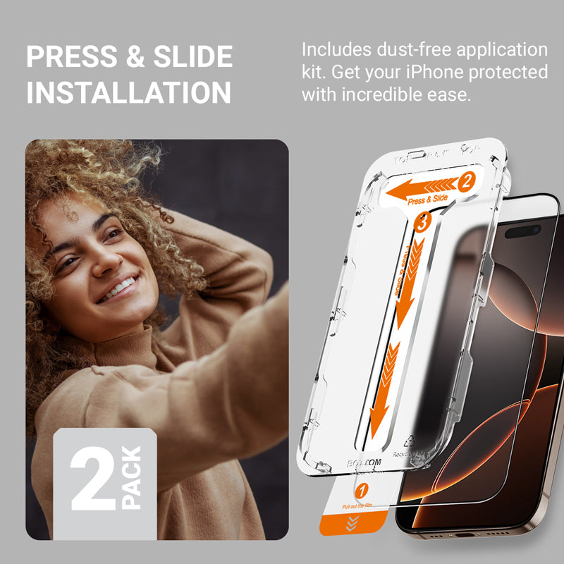 Crong EasyShield 2 pakuotės – grūdintas stiklas, skirtas „iPhone 16 Pro Max“ (2 vnt.)