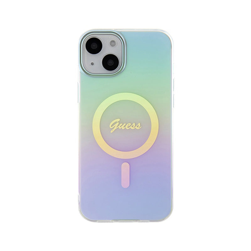 Guess IML Iridescent MagSafe – „iPhone 15 Plus“ dėklas (turkio spalvos)