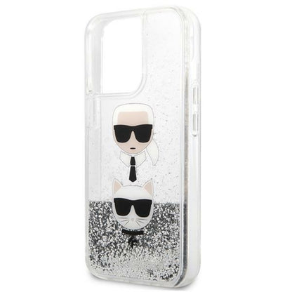 Karl Lagerfeld Liquid Glitter Karl & Choupette Head - dėklas, skirtas iPhone 13 Pro Max (sidabrinis)