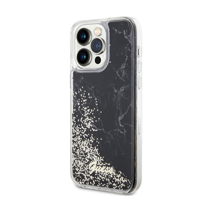 Guess Liquid Glitter Marble – dėklas, skirtas „iPhone 14 Pro Max“ (juodas)