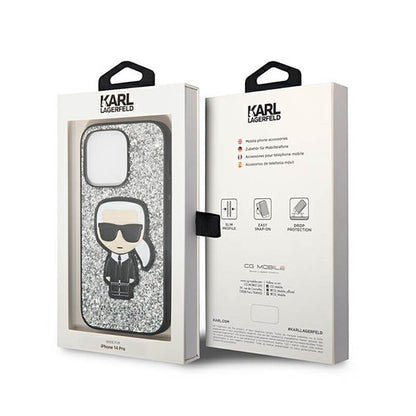 Karl Lagerfeld Glitter Flakes Ikonik – dėklas skirtas iPhone 14 Pro Max (sidabrinis)