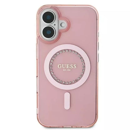 Guess IML deimantukai MagSafe dėklas iPhone 16 Plus (Rožinis)