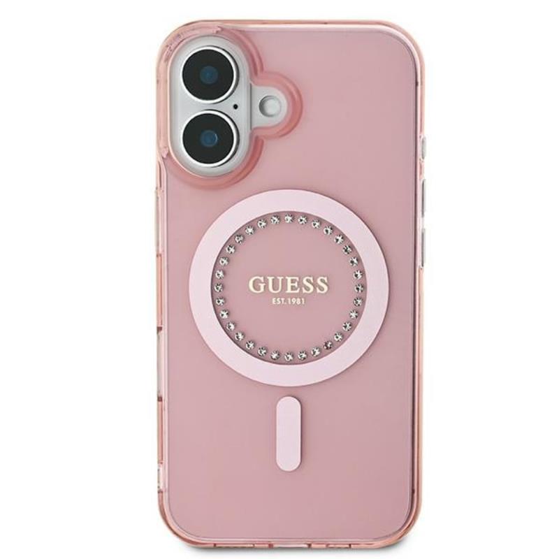 Guess IML deimantukai MagSafe dėklas iPhone 16 Plus (Rožinis)