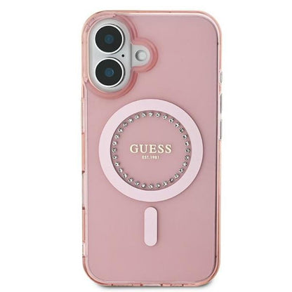 Guess IML deimantukai MagSafe dėklas iPhone 16 Plus (Rožinis)