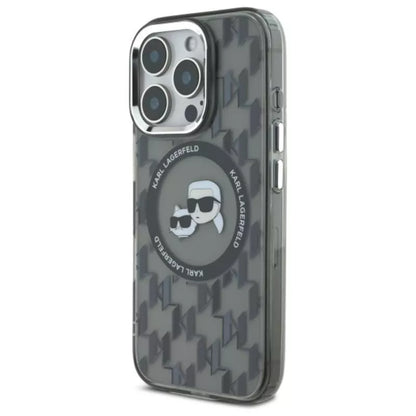 Karl Lagerfeld IML Monogram Karl & Choupette Head MagSafe - dėklas, skirtas iPhone 16 Pro Max (juodas)